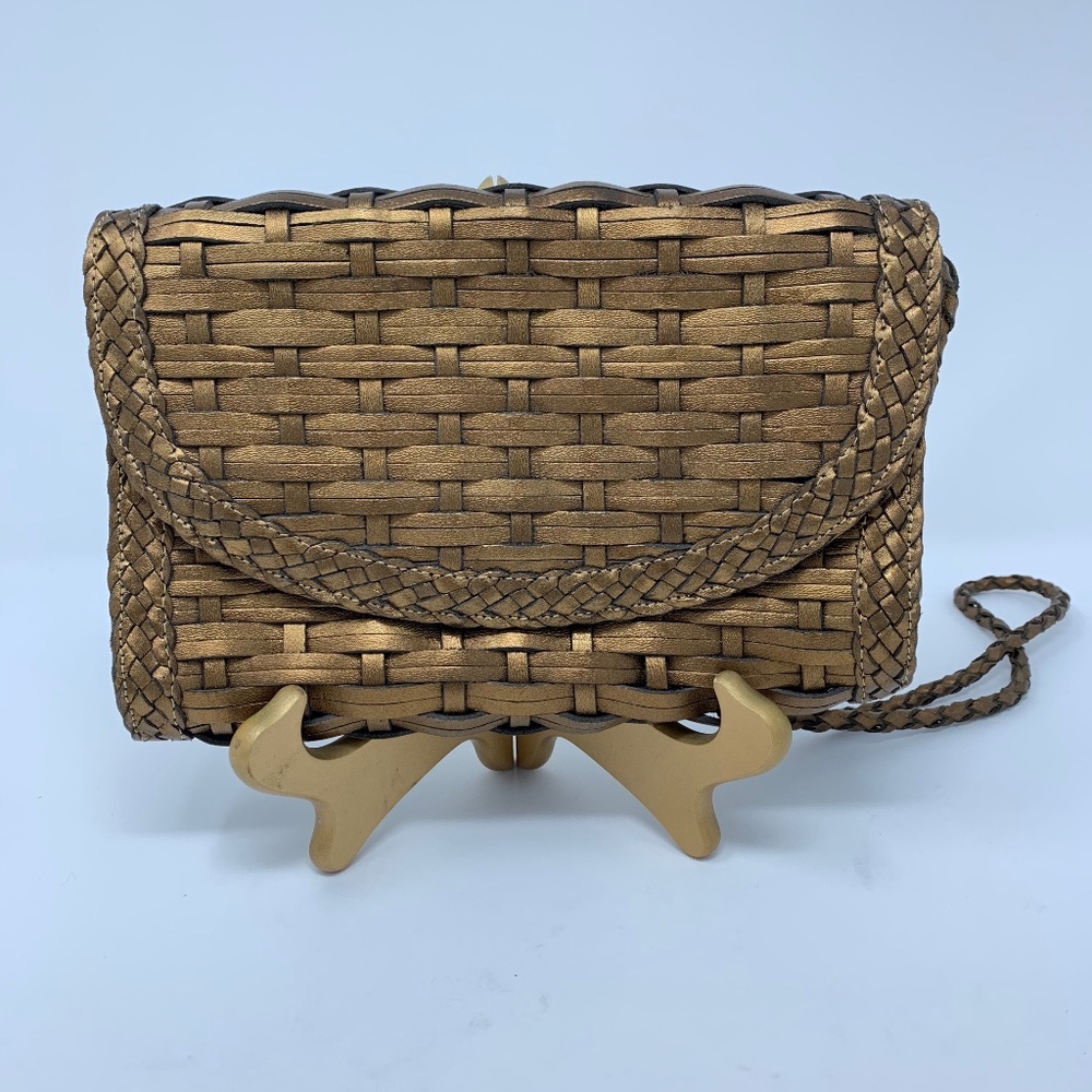 Saks Fifth Avenue Bronze Woven Clutch w/Crossbody